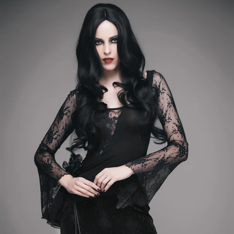 evalady gothic black women lace shirt